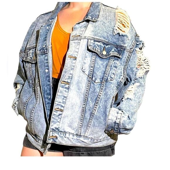 Nwt Hayden distresses denim beaded jacket Sz M/L - Picture 1 of 14